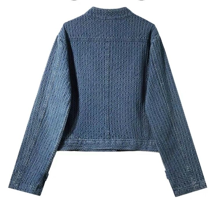 小香風丹寧短版外套 立領金釦 藍色復古感 外搭