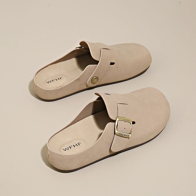 簡約包頭半拖鞋 可調扣帶設計 平底舒適 百搭休閒款