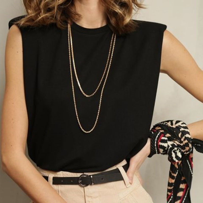 韓系chic無袖背心上衣顯瘦百搭寬鬆墊肩設計 背心 外穿上衣