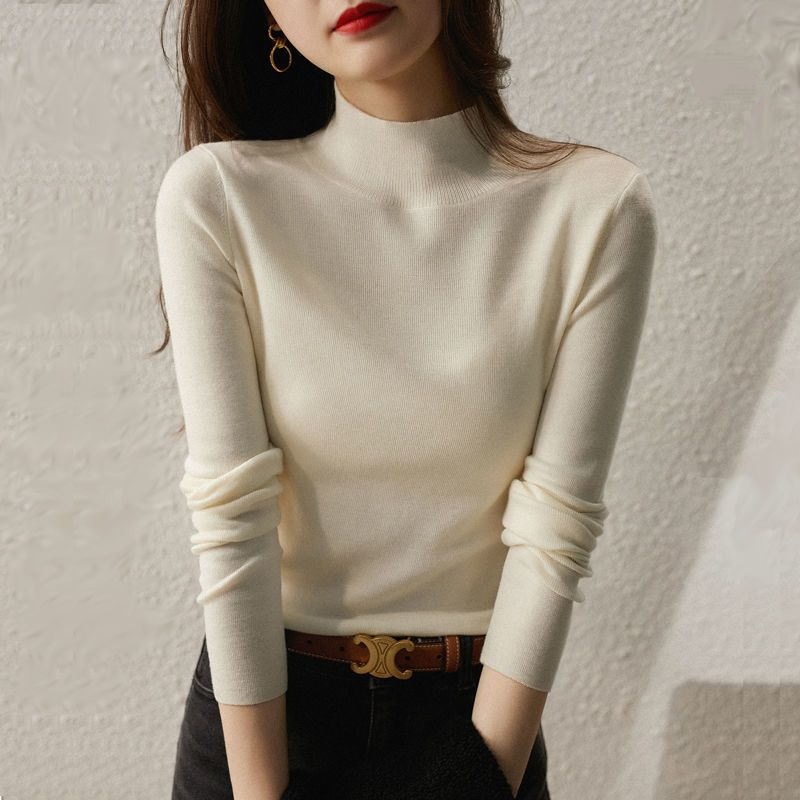 半高領修身針織上衣 秋冬保暖內搭毛衣 百搭顯瘦款