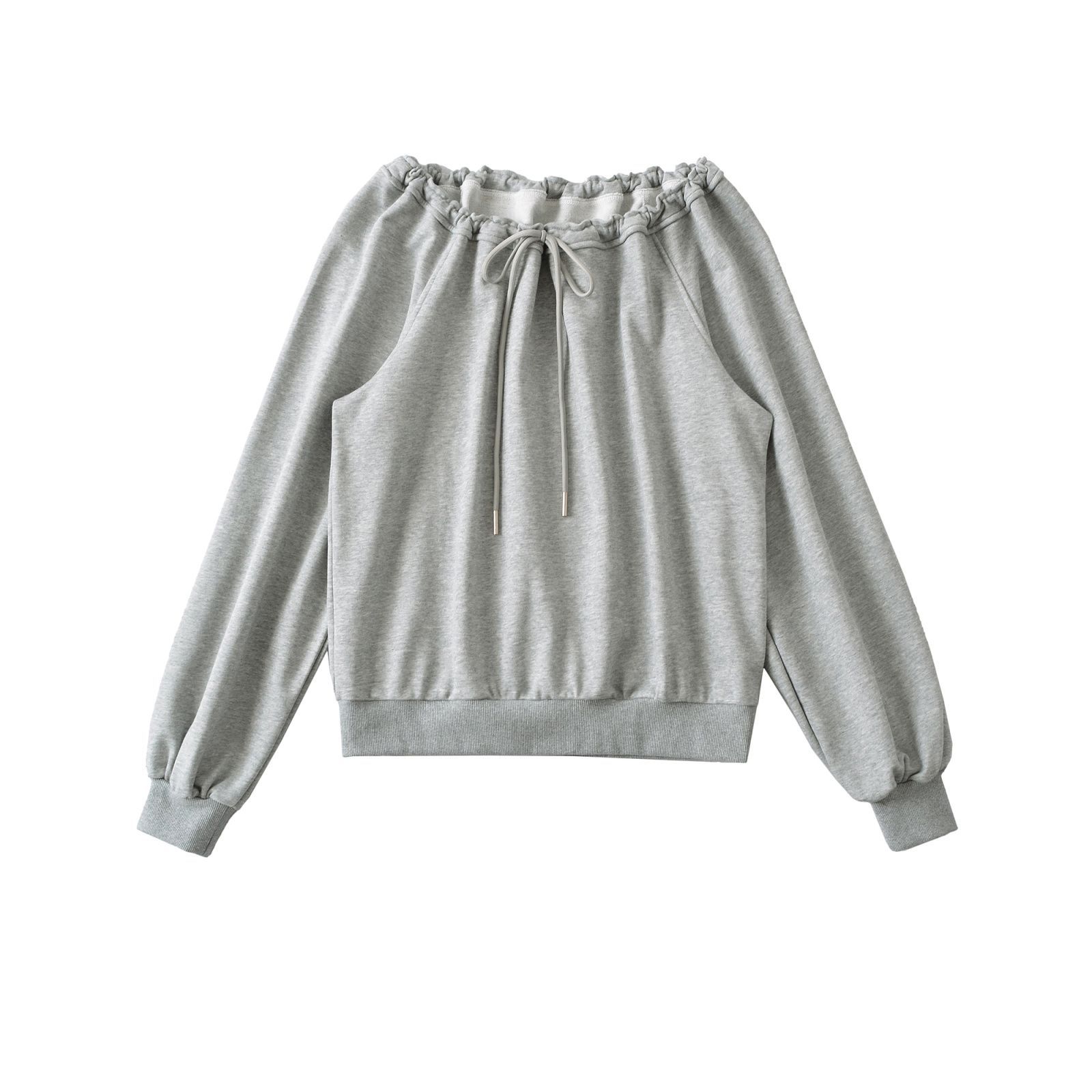 韓系綁帶斜肩寬鬆大學T 慵懶感套頭長袖上衣