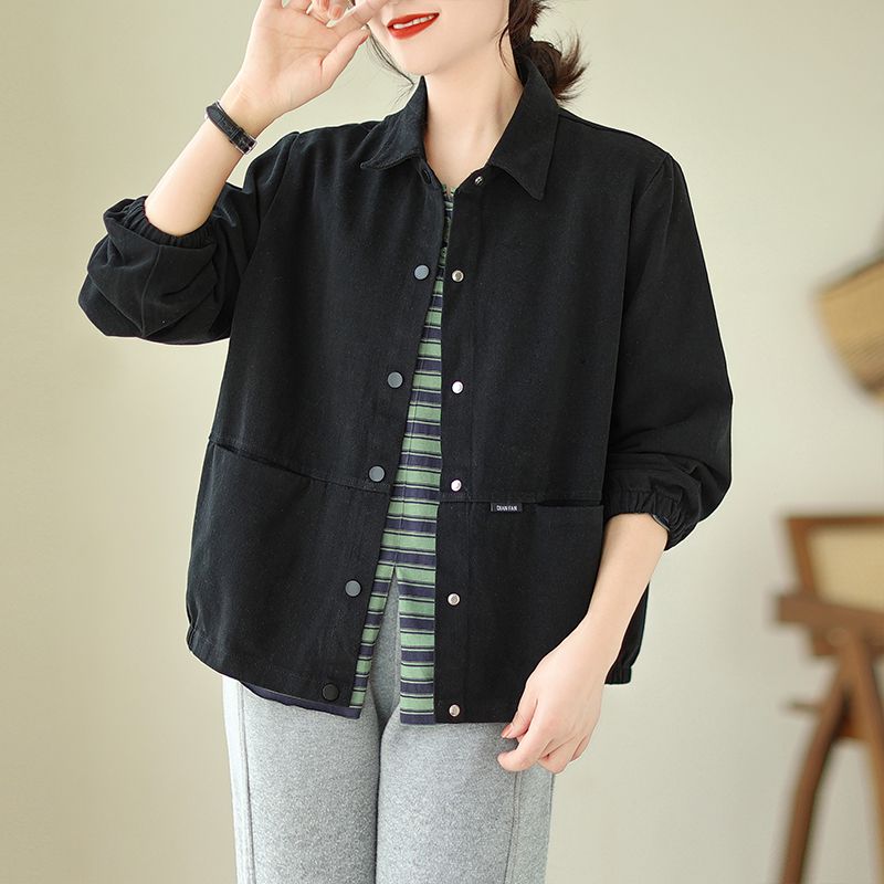 休閒襯衫外套 短版落肩 寬鬆好搭 彈性縮口