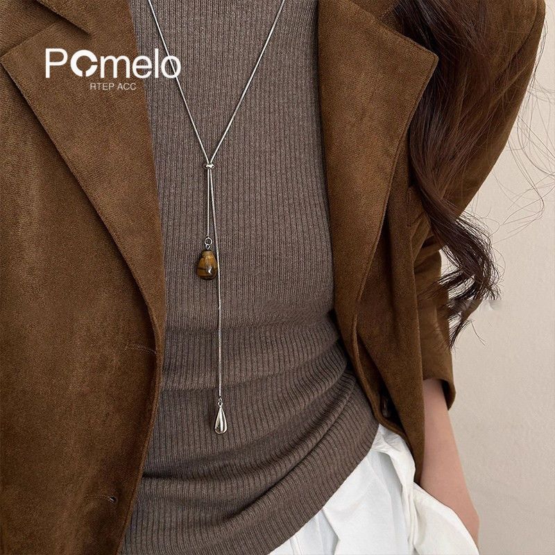 水滴墜飾可調式Y字項鍊 滑扣抽拉設計 毛衣鍊必備