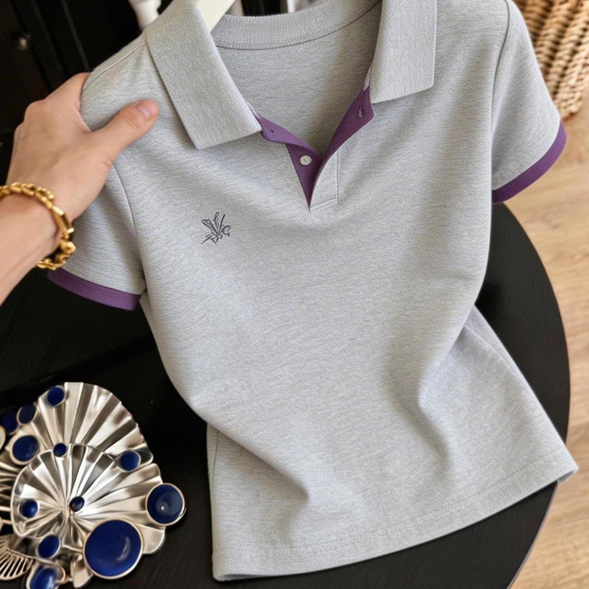 休閒翻領短袖T恤 小個子洋氣上衣 氣質顯瘦