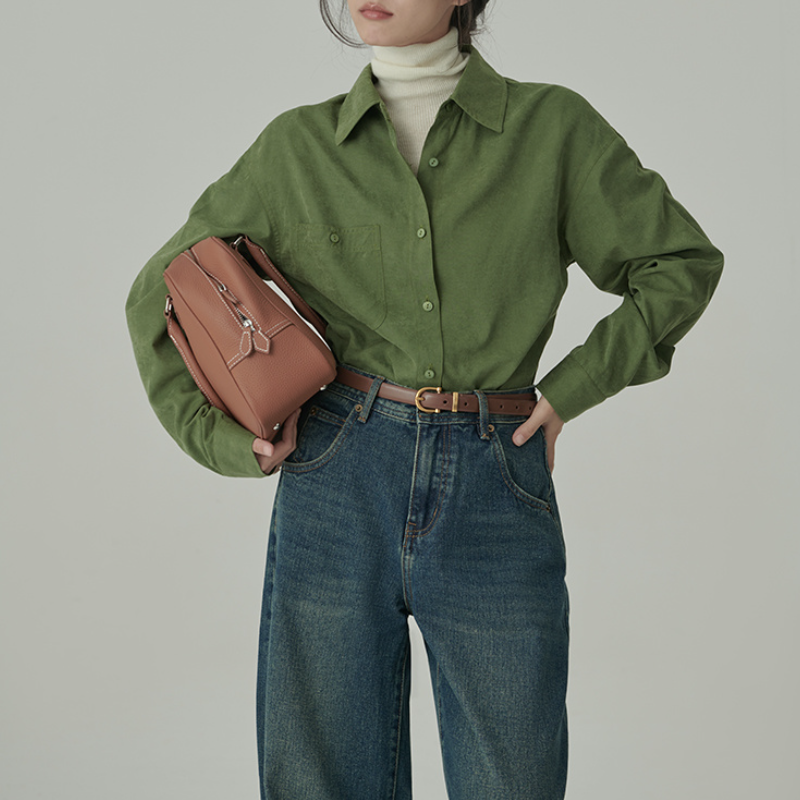 韓國柔絲絨襯衫 春秋新款氛圍遮肉感百搭襯衫上衣