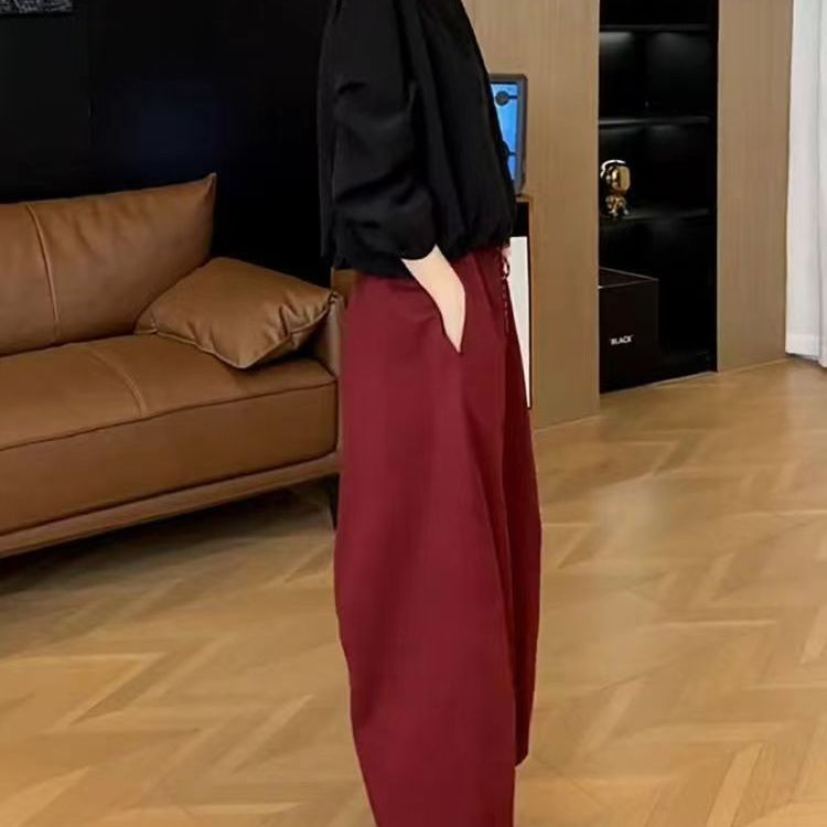 早秋兩件式套裝 圓領長袖上衣＋高腰寬褲 簡約顯瘦 成套穿搭