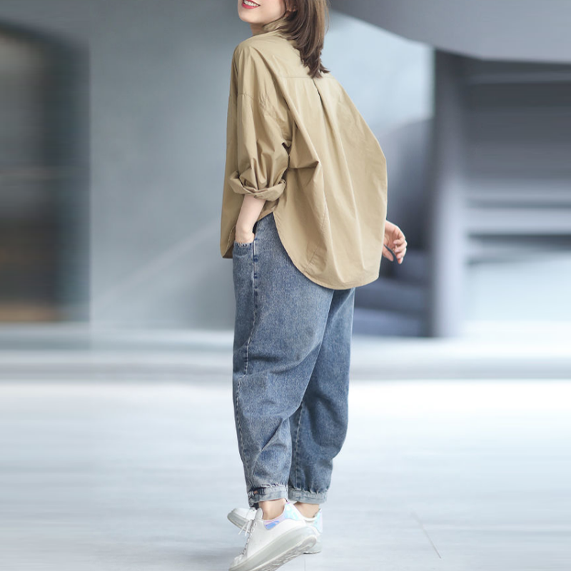 韓版素面襯衫寬鬆慵懶風立體剪裁休閒上衣