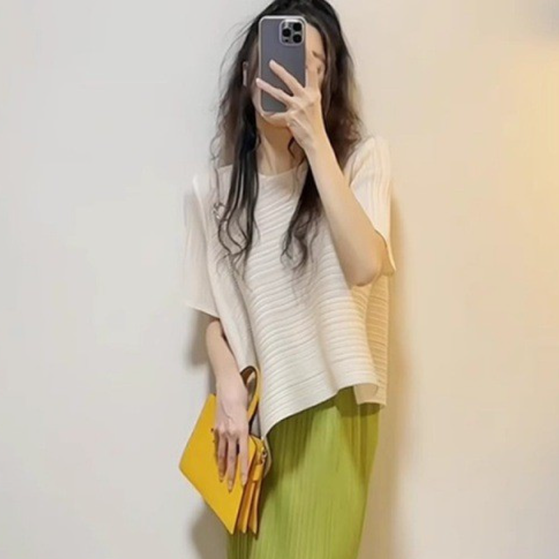 清新壓褶流蘇長裙套裝 氣質輕熟風 薄荷綠穿搭 半身裙兩件式