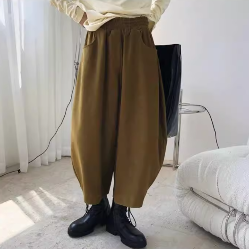 縮口寬褲小哈褲 秋冬日系復古寬鬆男友風收口褲