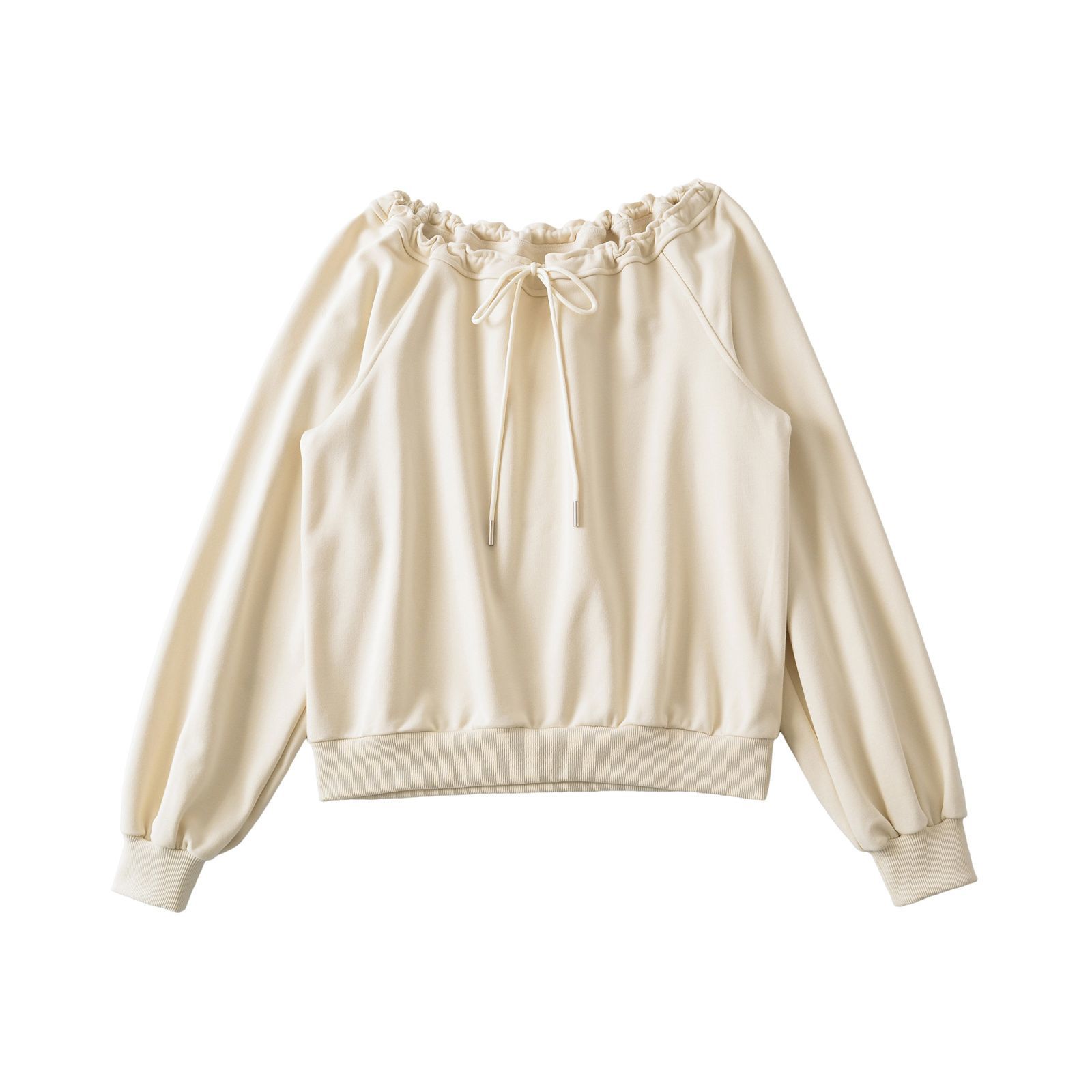 韓系綁帶斜肩寬鬆大學T 慵懶感套頭長袖上衣