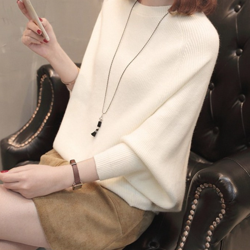 慵懶風蝙蝠袖寬鬆針織上衣 圓領套頭設計 秋冬氣質毛衣