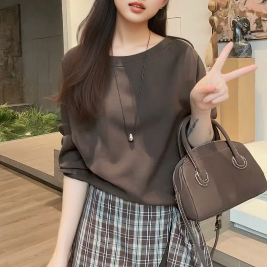 兩件式休閒套裝 長袖上衣＋高腰寬褲（拼接設計）