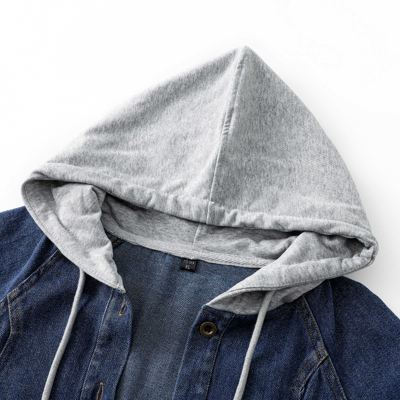 假兩件連帽牛仔外套 中長版剪裁 休閒百搭款