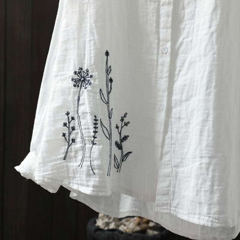 多層次外罩襯衫 微光澤棉麻刺繡上衣 熟齡顯瘦藏肉神器 獨家版型 抗皺透氣閨蜜親子裝穿搭