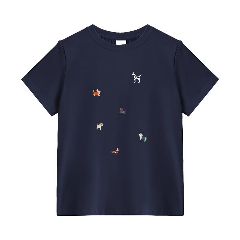 純棉短袖T恤 美式復古 標準肩線 合身顯瘦 小狗印花卡通圖案