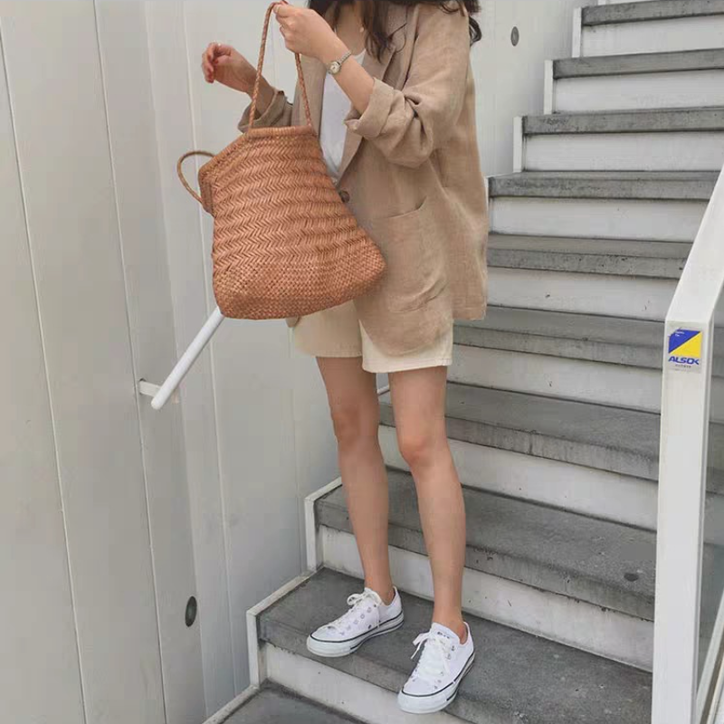 早秋韓國棉麻西裝外套 寬鬆英倫風小西服