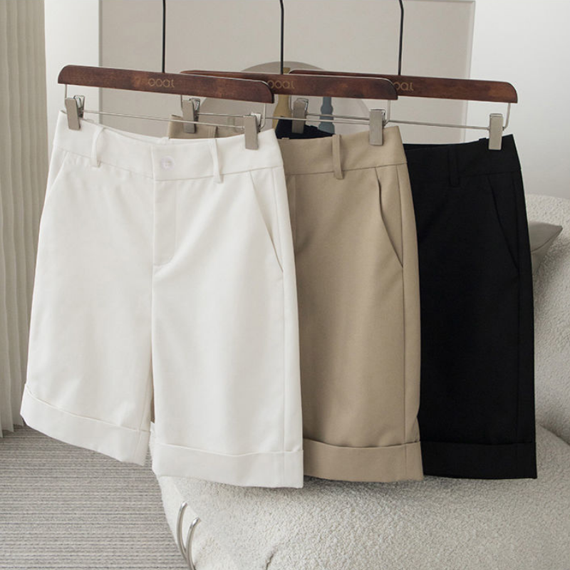 (送腰帶)韓版西裝短褲 高腰顯瘦直筒褲休閒五分褲
