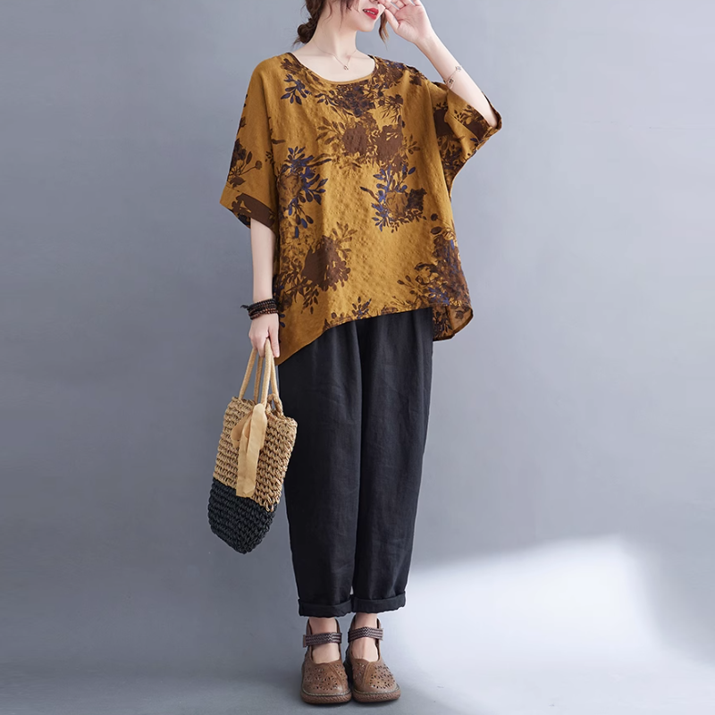 休閒·文藝優雅寬鬆蝙蝠袖上衣 寬鬆減齡t恤