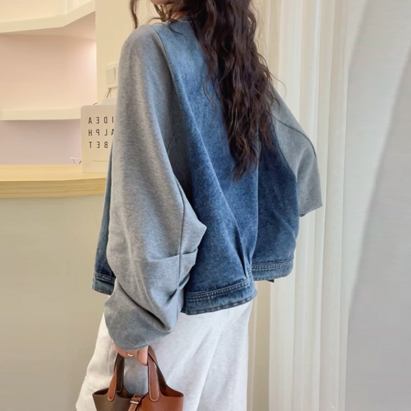 假兩件拼接牛仔外套 早秋新款 歐風時尚寬鬆外套上衣外搭