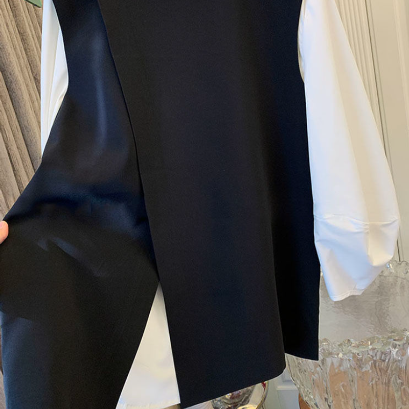 【單品可選】超好看疊穿 不規則馬甲+圓領襯衫兩件套