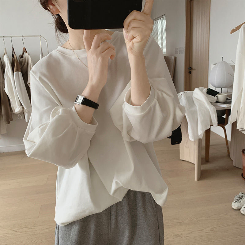 純棉燈籠袖七分袖T恤  清新簡約 遮小腹顯瘦