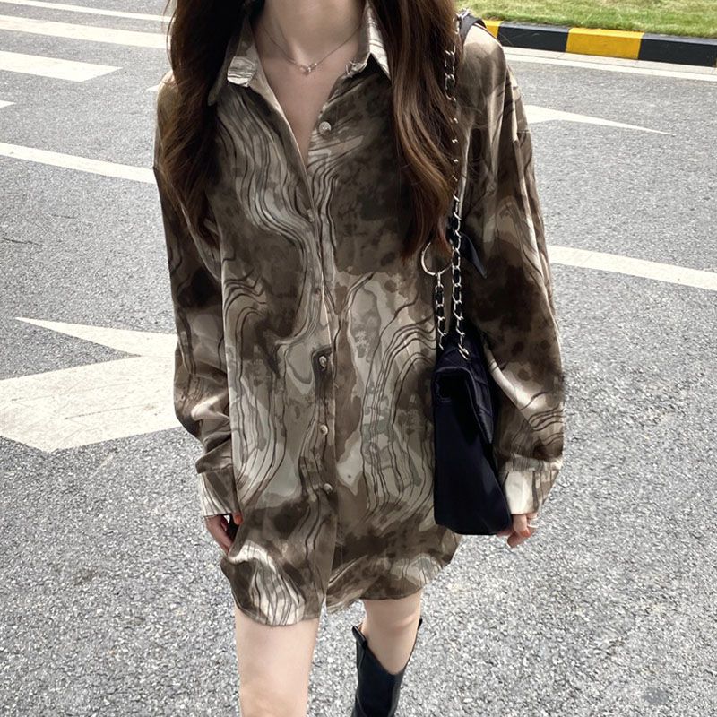 【單品可選】復古扎染長款襯衫+馬甲兩件套—個性設計感中長款，輕鬆百搭