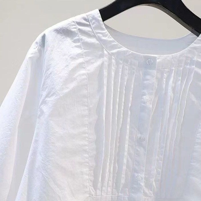 簡約無印風鏤空設計7分袖上衣 白色襯衫百搭上衣