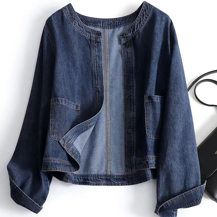 春秋藍色牛仔短版外套-時尚休閒通勤必備 原色設計簡約牛仔