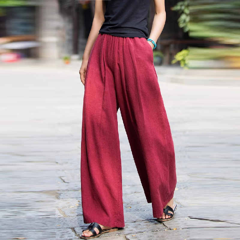 棉麻寬褲休閒顯瘦 高腰素色透氣親膚休閒褲*9色/M-3XL