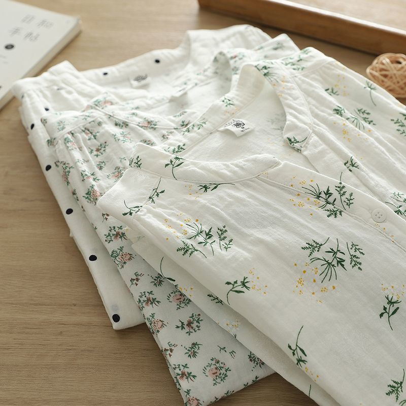 碎花雙層棉紗襯衫 中袖設計 寬鬆舒適 文青風上衣