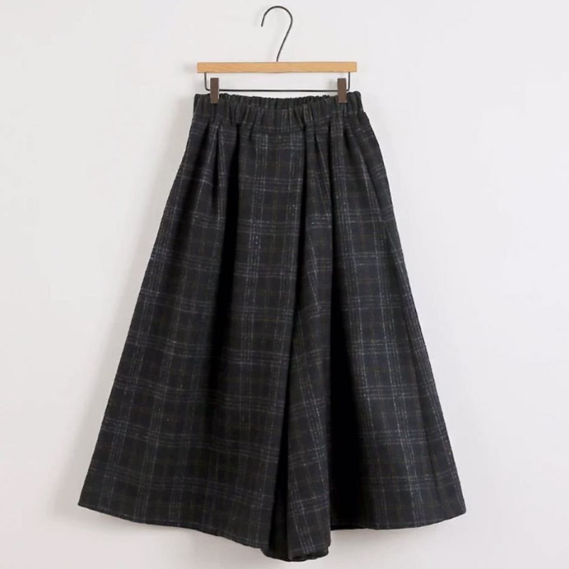 簡約．秋冬格子毛呢褲裙寬褲鬆緊腰