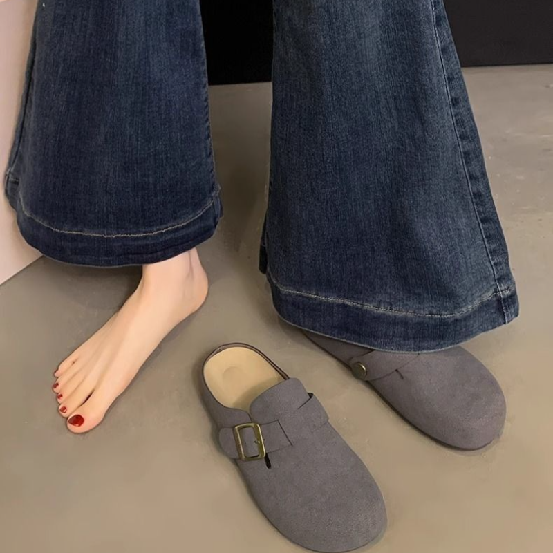 簡約包頭半拖鞋 可調扣帶設計 平底舒適 百搭休閒款