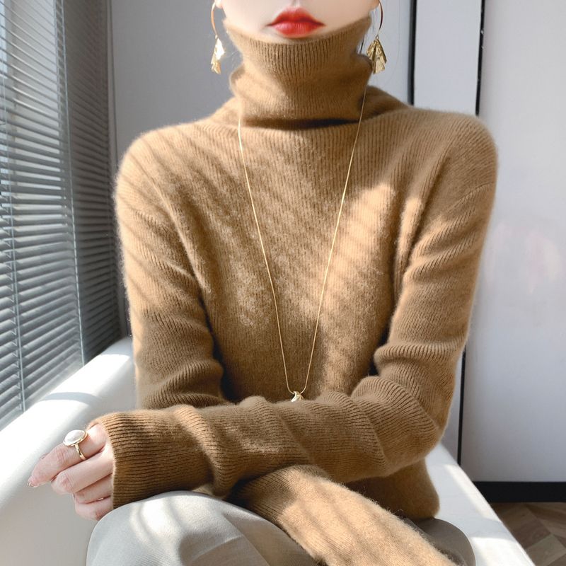 秋冬加厚羊毛高領顯瘦修身針織羊絨內搭上衣