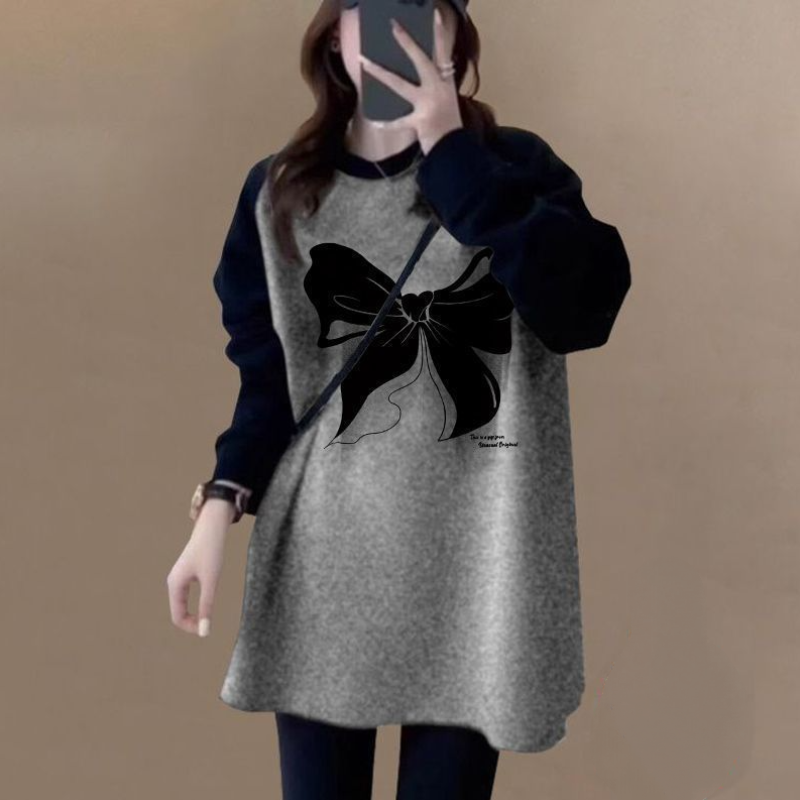 長版拼色磨毛上衣 寬鬆顯瘦 加厚保暖 搭配鯊魚褲超好看