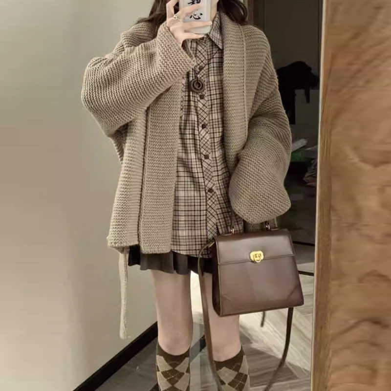 【單品可選】秋季溫柔系穿搭一整套 韓版針織外套襯衫百褶裙三件套