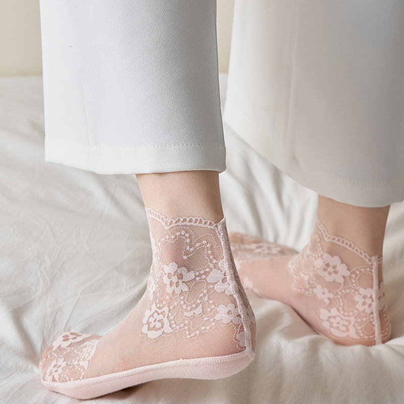 薄款蕾絲襪子短筒棉襪透氣 性感短襪白色