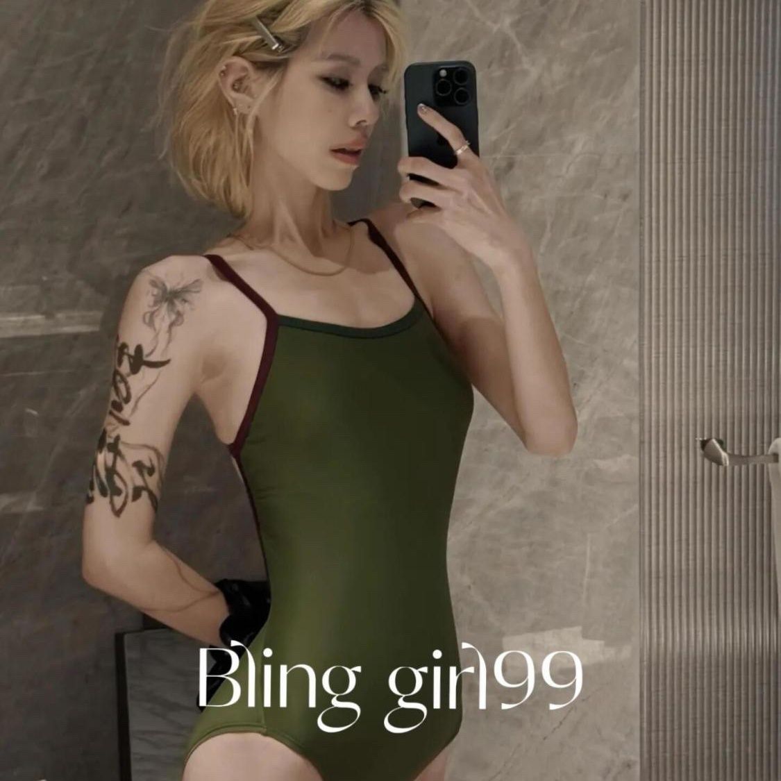 美背連身泳衣 細肩帶交叉設計 修身版型 顯白質感款