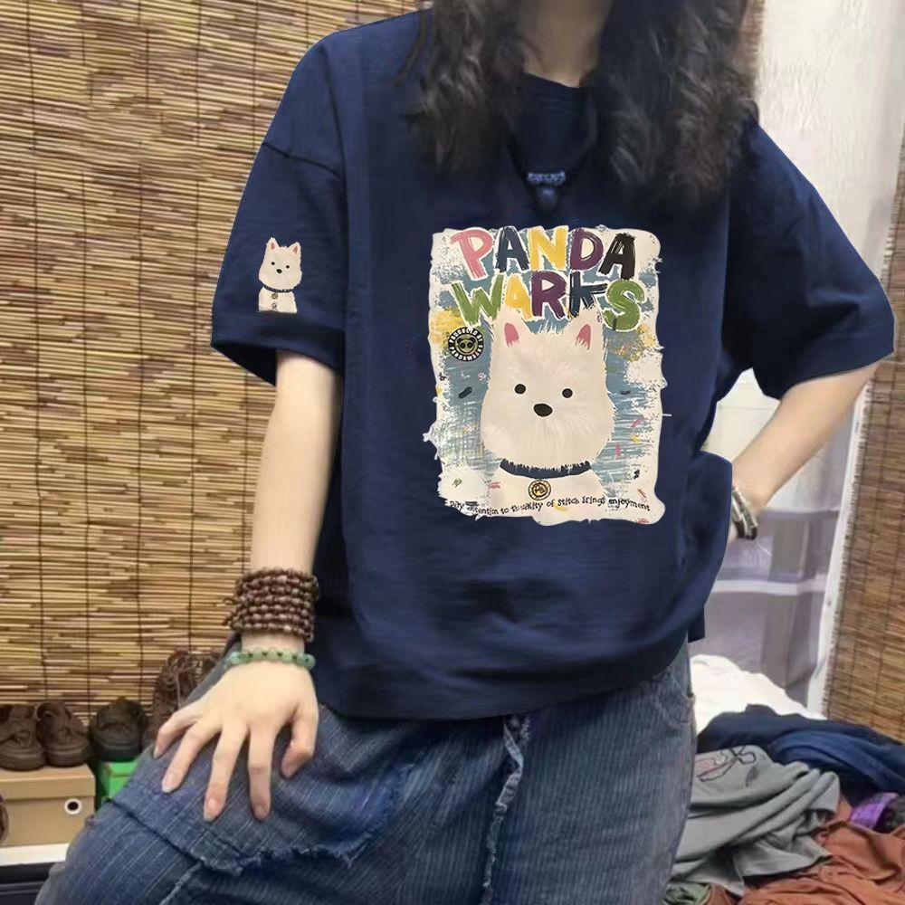插畫純棉短袖T恤 寬鬆版型 可愛百搭日常上衣