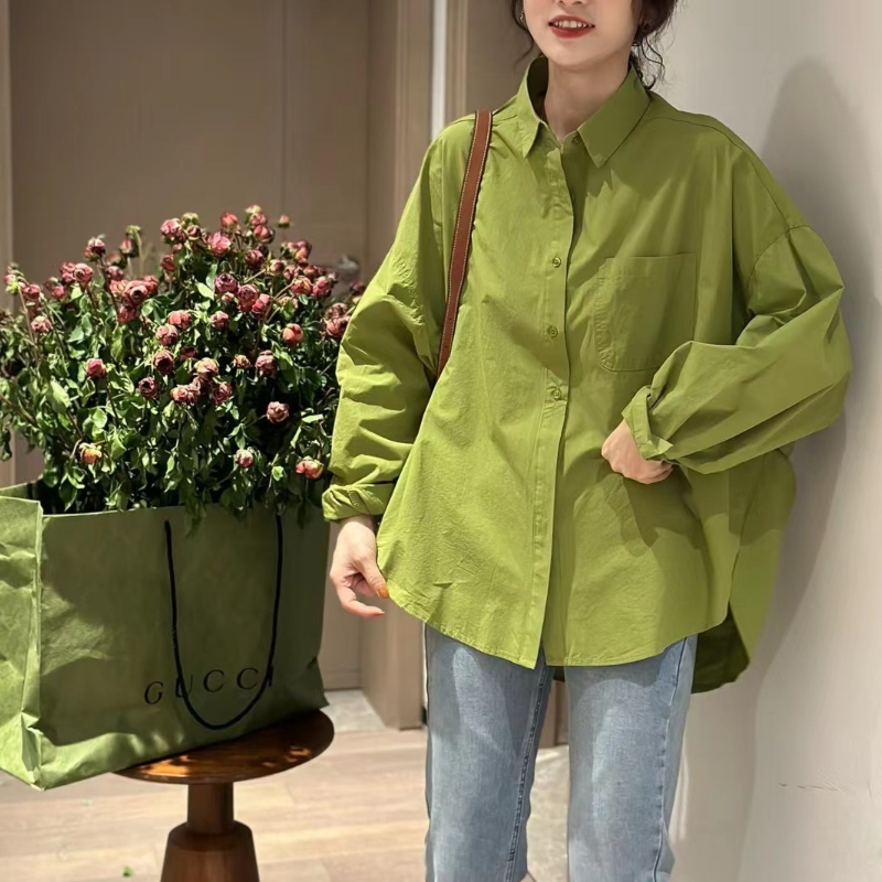 韓系·簡約時尚蝙蝠袖襯衫6色-設計感長袖上衣 春秋百搭首選