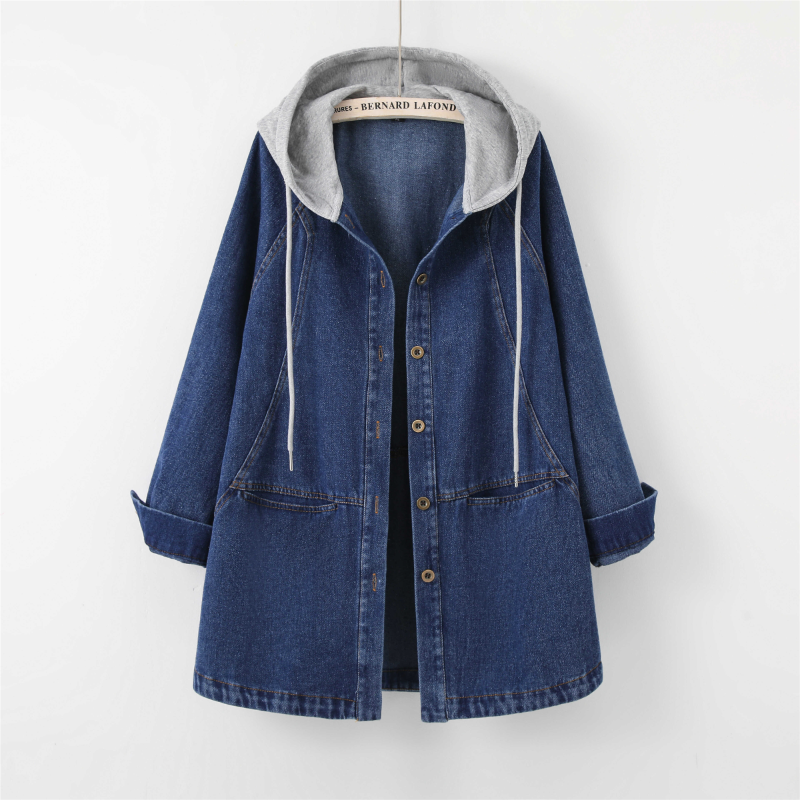 假兩件連帽牛仔外套 中長版剪裁 休閒百搭款