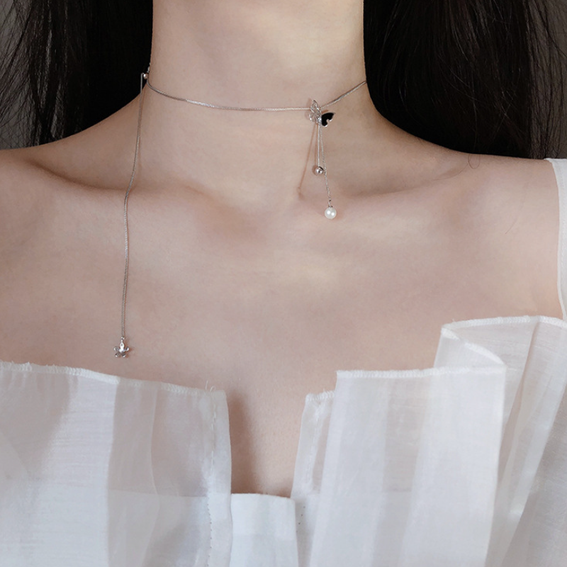 韓星同款蝶舞鎖骨鏈 流光鍍膜月光蝶鎖骨顯瘦韓系蝴蝶項鍊