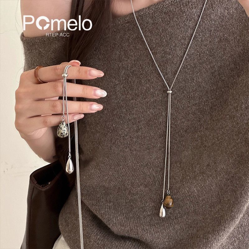 水滴墜飾可調式Y字項鍊 滑扣抽拉設計 毛衣鍊必備
