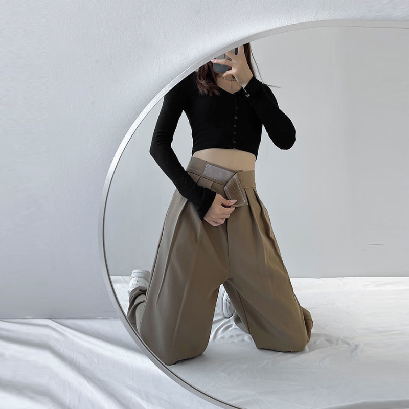 韓版「魔鬼氈」寬鬆垂墜感休閒寬褲 西裝褲