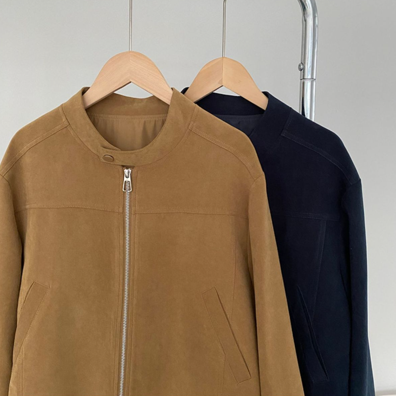 美式復古立領短版夾克 拉鍊門襟 釦帶設計 挺版有型外套