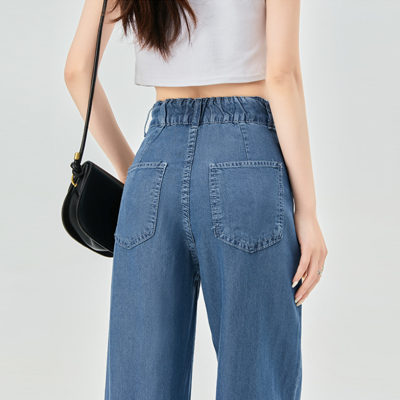 夏季高腰天絲牛仔寬褲 小個子/高個子可穿 垂感寬鬆直筒褲