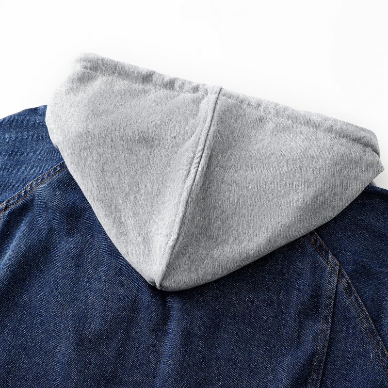 假兩件連帽牛仔外套 中長版剪裁 休閒百搭款