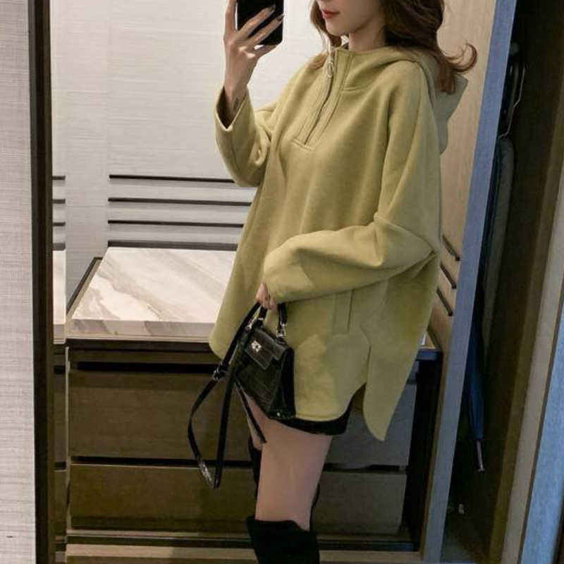冬季韓系連帽帽T 寬鬆顯瘦拉鍊外套 設計感上衣