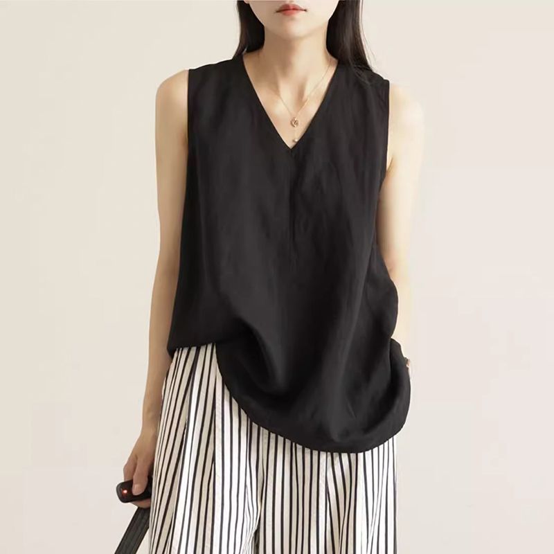 棉麻素面無袖背心＋短褲兩件式套裝 寬鬆透氣休閒款（可單買）