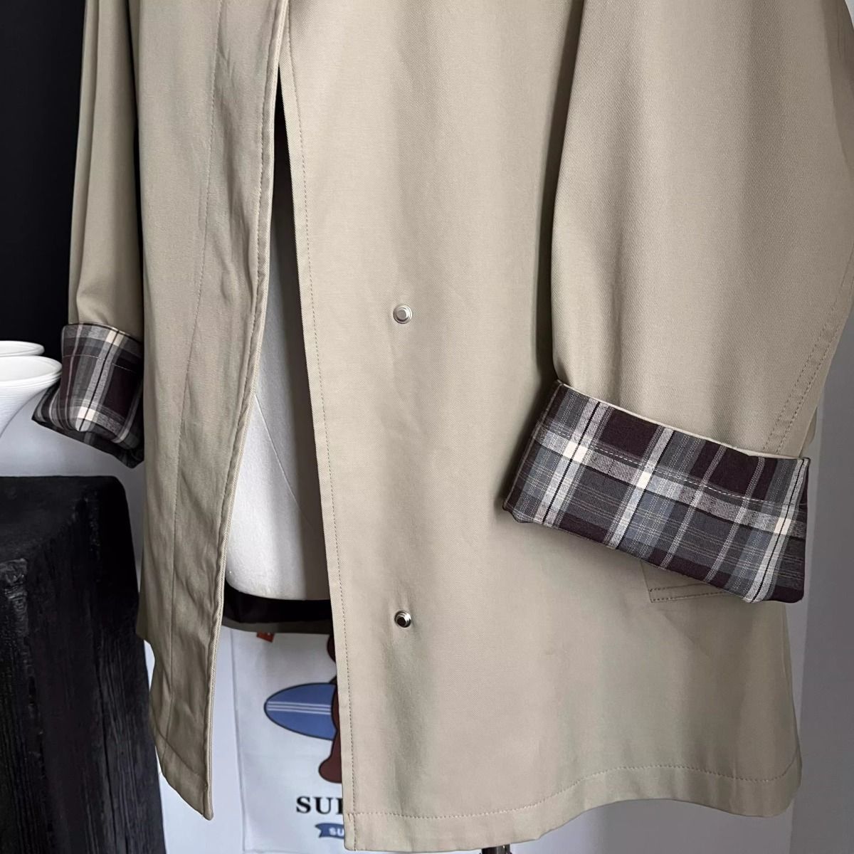 拼色英倫風長版風衣外套 寬版顯瘦 挺版設計 高級感經典款