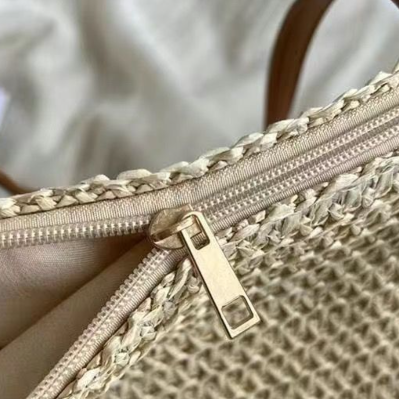 自然編織草編托特包 大容量海邊度假肩背包